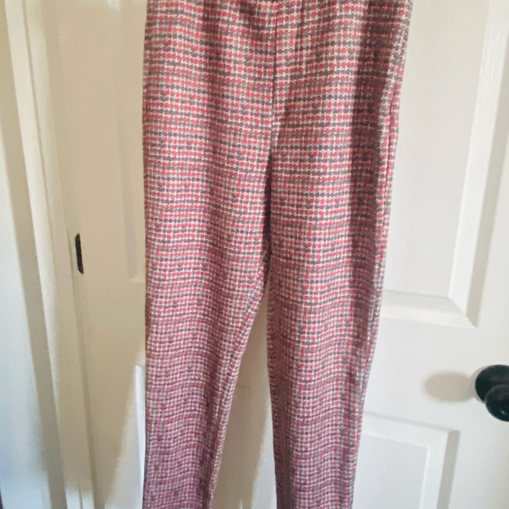Zara Red, Gray, Cream 60’s Classic Houndstooth Straight Leg Pants in S